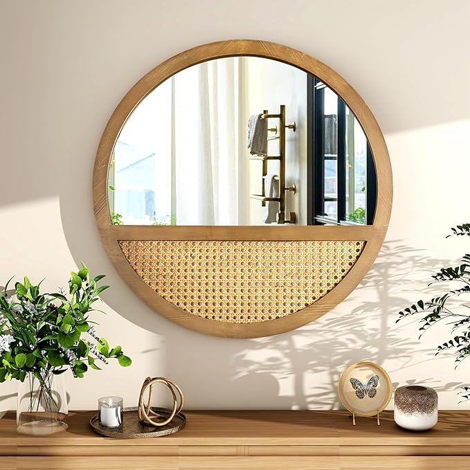 Rattan Round Mirror, 24 Inch Wall Mirror by THKSHOUZVintageFurniture