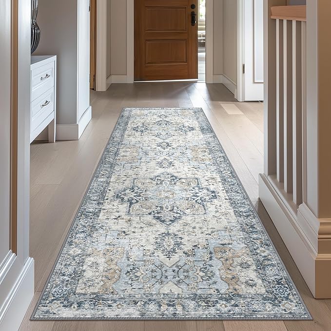 GENIMO Runner Rug 2'6''x8, Non Slip Vintage Hallway Runner Rugs, Low Pile - Image 9