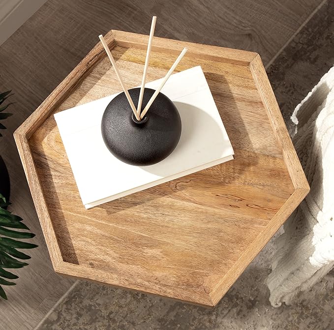 Kate and Laurel Kashvi Modern Hexagon Side Table; 17 x 15 x 20 Natural Wood and - Image 8