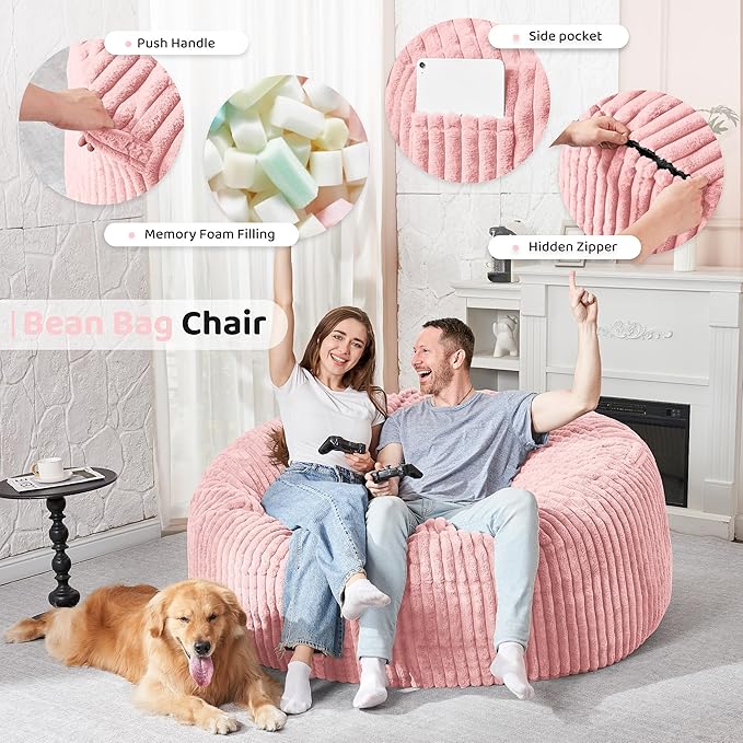 HABUTWAY 5FT Bean Bag Chair, Memory Foam Beanbag Chair - Image 3