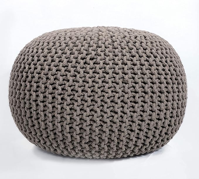 FRELISH DECOR Round Pouf Ottoman Hand Knitted 100% Cotton Pouf by FernishDecor
