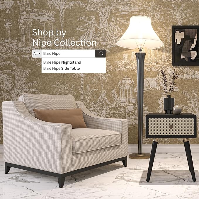 Bme Nipe Black Solid Wood Rattan Nightstand Fully Assembled, Woven Cane End - Image 8