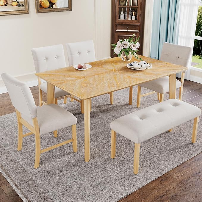 Merax 6 Piece Solid Wood Dining Table Set - Image 3