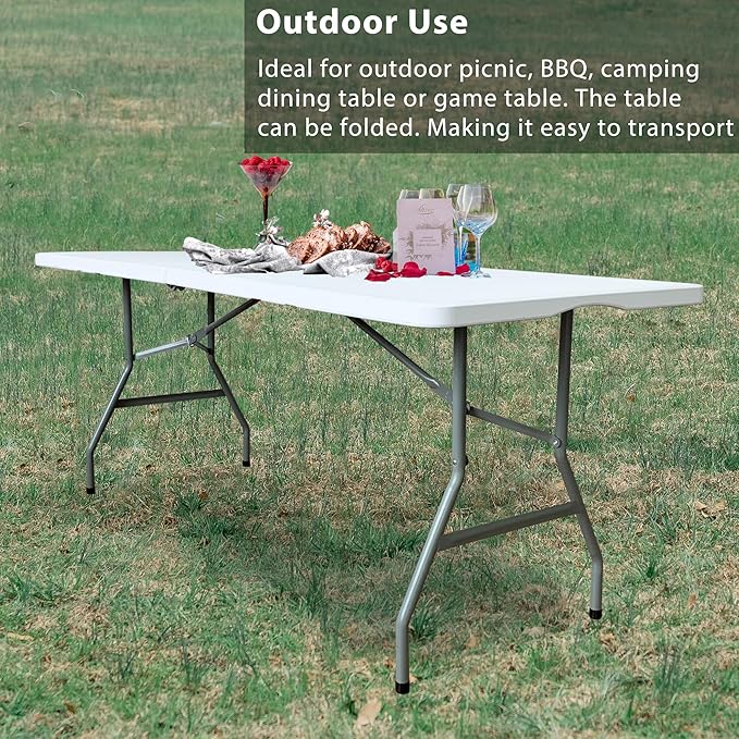6 Foot Folding Table 6ft Fold in Half Heavy Duty Plastic Foldable Table - Image 6