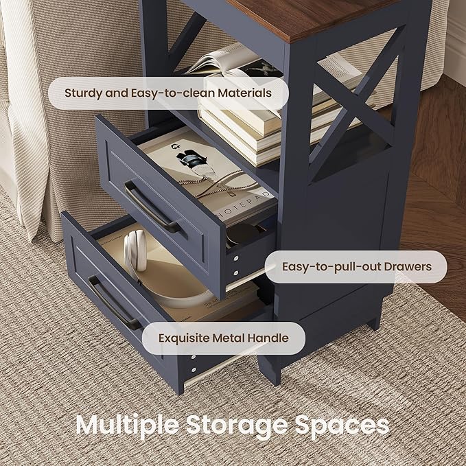 Tall Nightstand Set of 2 Side Table - Image 4