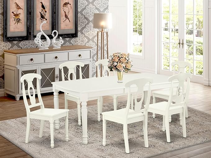 East West Furniture DOKE7-LWH-W 7 Piece Dining Set Consist of a Rectangle - Image 2