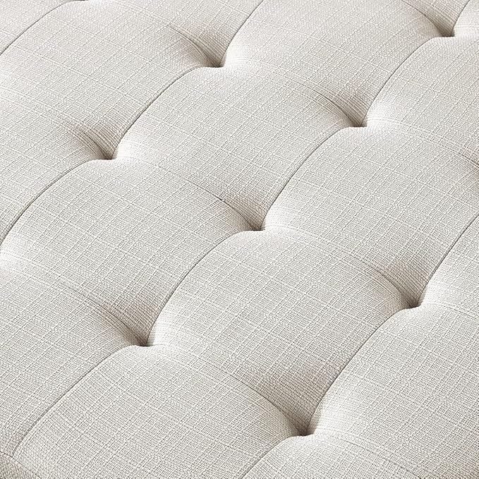 24KF Large Square Upholstered Tufted Linen Ottoman Coffee Table, Large Footrest - Image 5