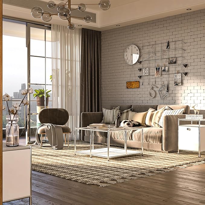 Matte Coffee Table with Open Storage, Square Tempered Glass Storage Rolling - Image 8