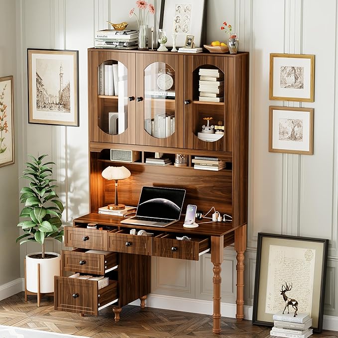 Merax 47'' Executive Desk with Charging Station and Hutch, Home Office Desk - Image 4
