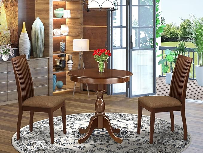 East West Furniture ESIP3-MAH-C 3 Piece Modern Dining Table Set Contains a - Image 2