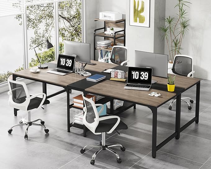 LITTLE TREE 90.5 Inch Large Double Home Office Compuer Desk Two Person Study - Image 4