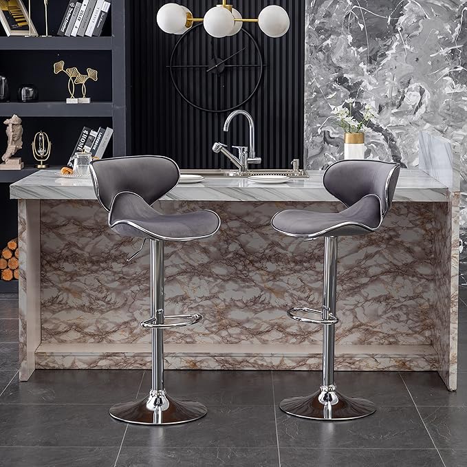 Roundhill Furniture Masaccio Velvet Upholstered Adjustable Swivel Barstool - Image 3