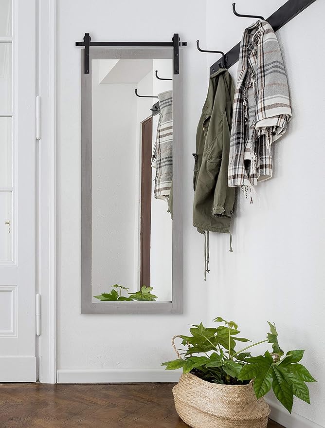 Kate and Laurel Cates Farmhouse Wood Framed Panel Mirror, 18 x 50, Barn - Image 2
