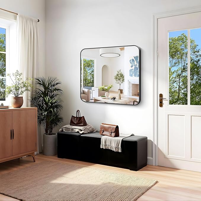 KOCUUY Black Rectangle Mirror, Large Metal Framed Mirror - Image 4