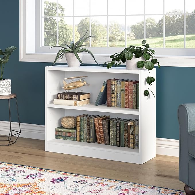 Bush Furniture Universal Small 2 Shelf Bookcase in White, Low Storage and - Image 2