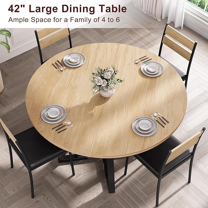 42'' Round Dining Table for 4, Kitchen Dining Room Circle Dinner Pedestal Table - Image 7
