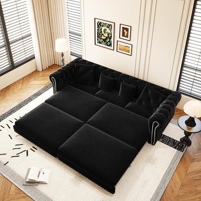 KEIKI 3-in-1 Velvet Chesterfield Sofa Bed - Image 6