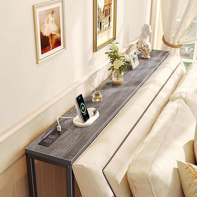 SUPERJARE Console Table with Outlet, 63 Inch Sofa Table with Charging Station - Image 2