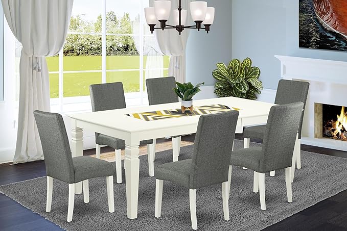 East West Furniture LGDR7-LWH-07 7 Piece Modern Dining Table Set Consist of a - Image 2