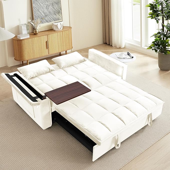 Ball & Cast 55" 3 in 1 Sleeper Sofa Bed Velvet Upholstered Pull Out Couch - Image 5