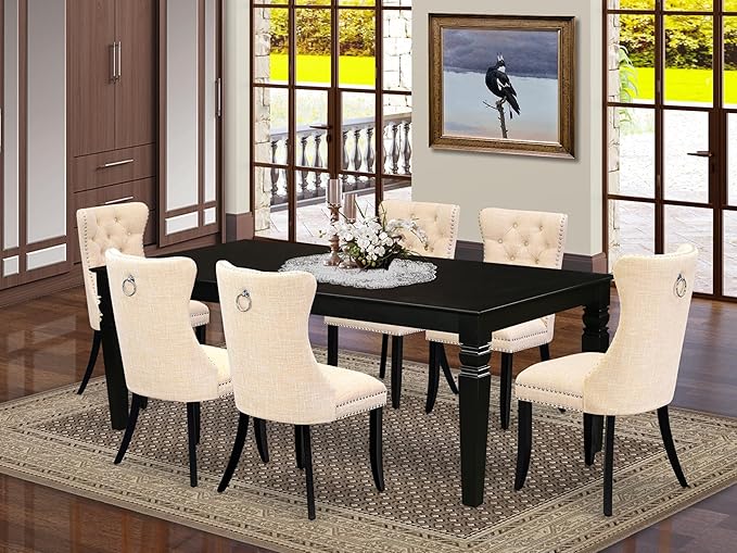East West Furniture LGDA7-BLK-32 7 Piece Kitchen Table Set Consists of a - Image 2