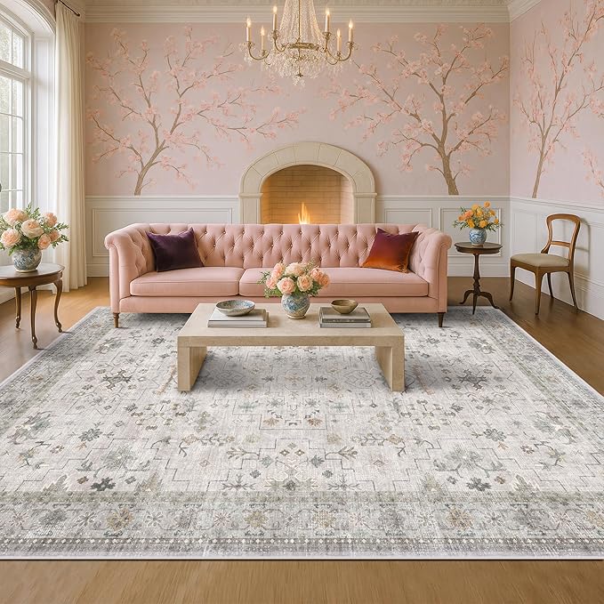 Boho Light Grey Living Room Rug 10x12 by HazoHaus