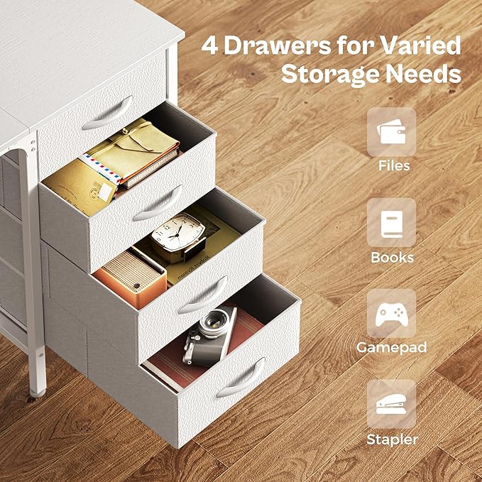 Huuger 55 Inch White Desk with 4 Drawers, Vanity Desk with Mesh Shelf - Image 4