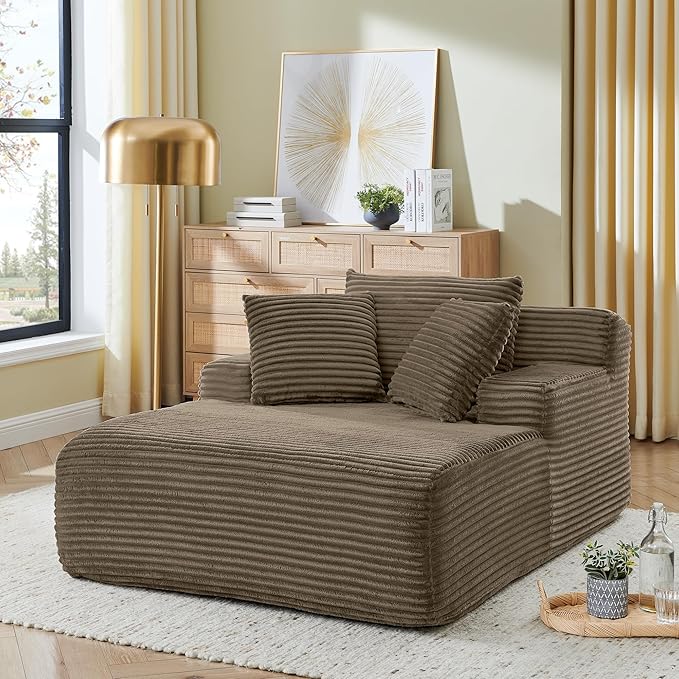 Oversized Chaise Daybed Lounge Sleeper Chair Sofa Bed Indoor, Fluffy Corduroy by Unknown