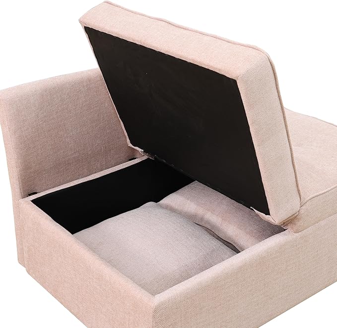 Convertible Ottoman Sofa with Storage, Modern Sackcloth Futon Couch with 2 - Image 4