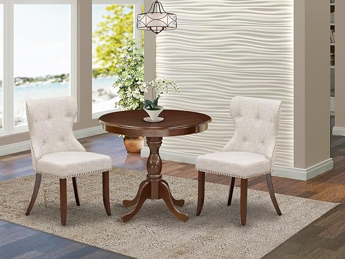 East West Furniture AMSI3-MAH-35 3 Piece Dining Room Table Set Contains a Round - Image 2