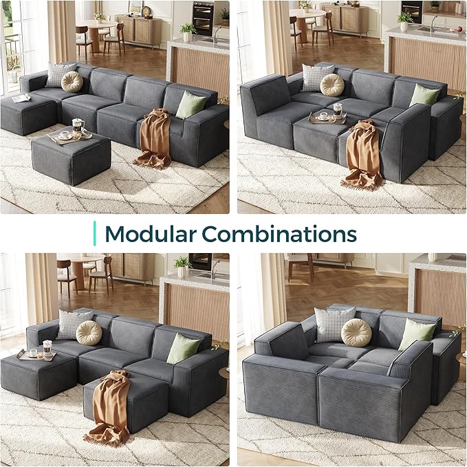 LINSY HOME Oversized Modular Sectional Sofa, Corduroy Deep Seat Modular Couches - Image 6
