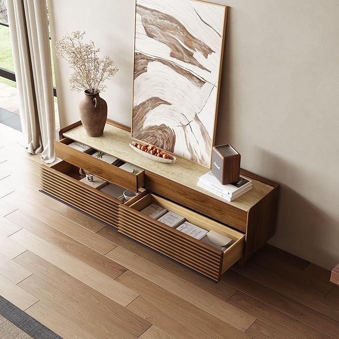 POVISON Fully-Assembled Mid Century Glossy Sintered Stone Tabletop TV Stand - Image 5