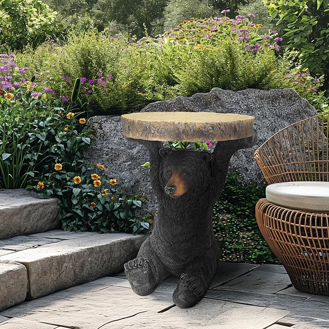 American Black Bear Side Table Pedestal End Table Stool Resin Bear Statue Hand - Image 4