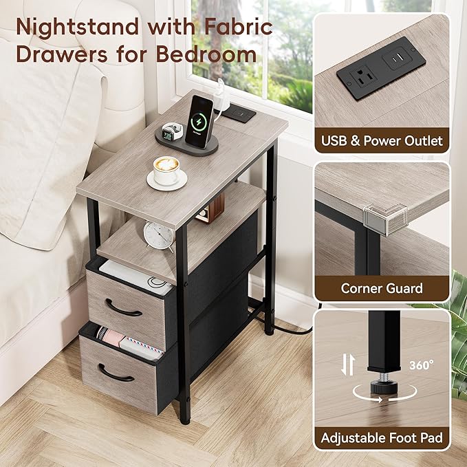 Vagusicc End Table with Charging Station, Narrow Side Table, 23.8'' Tall - Image 5