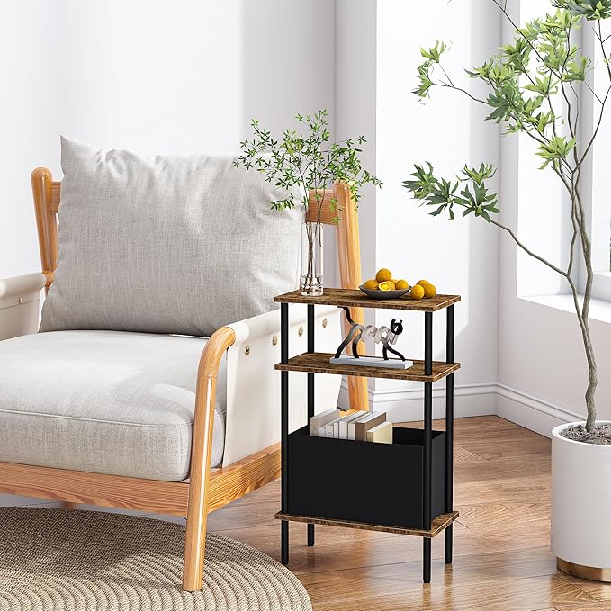 Narrow Side Table with Fabric Basket, End Table - Image 4