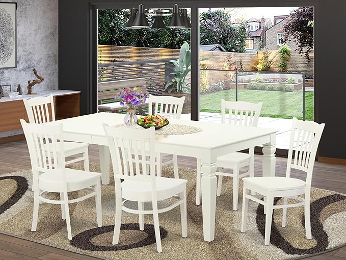 East West Furniture LGGR7-LWH-W 7 Piece Dining Table Set Consist of a Rectangle - Image 2