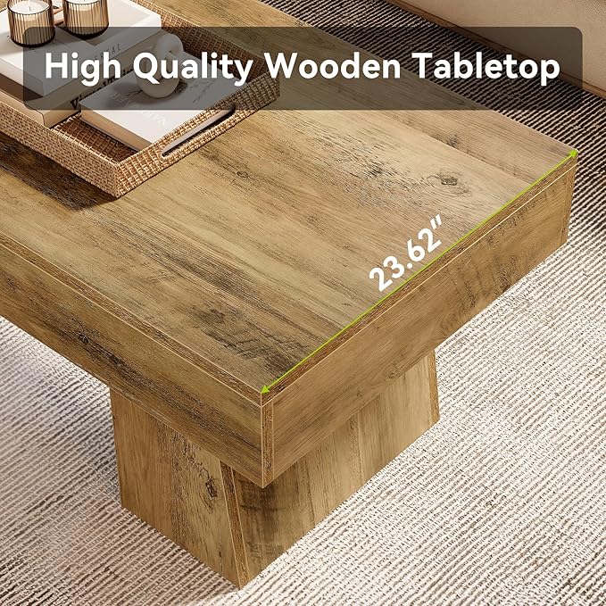 LITTLE TREE Farmhouse Coffee Table, 47 Inches Wooden Rectangular Accent Center - Image 7