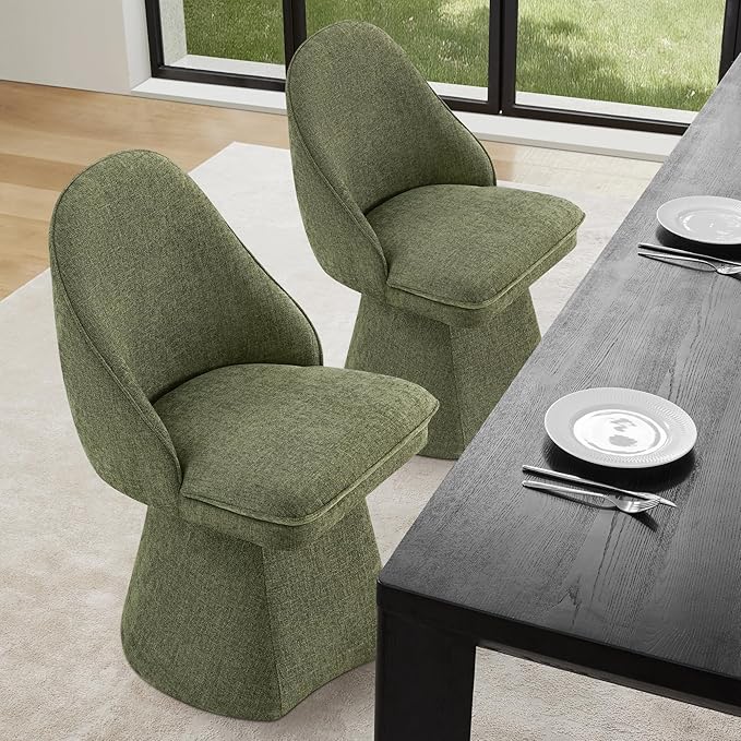 Swivel Dining Chairs Modern Desk Chair Upholstered Linen Fabric Side Chair - Image 7