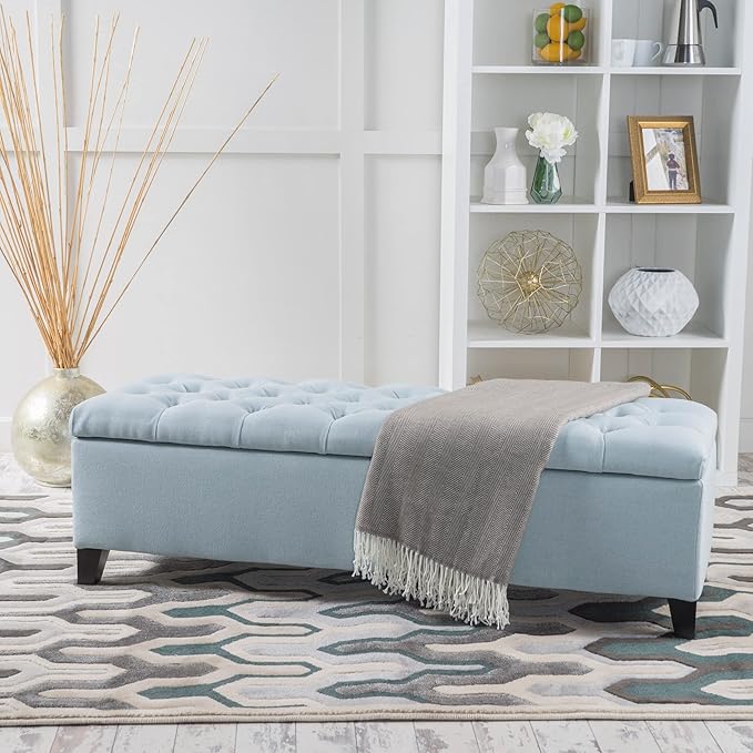Christopher Knight Home Ottilie Fabric Storage Ottoman, Light Sky, Dimensions: - Image 2