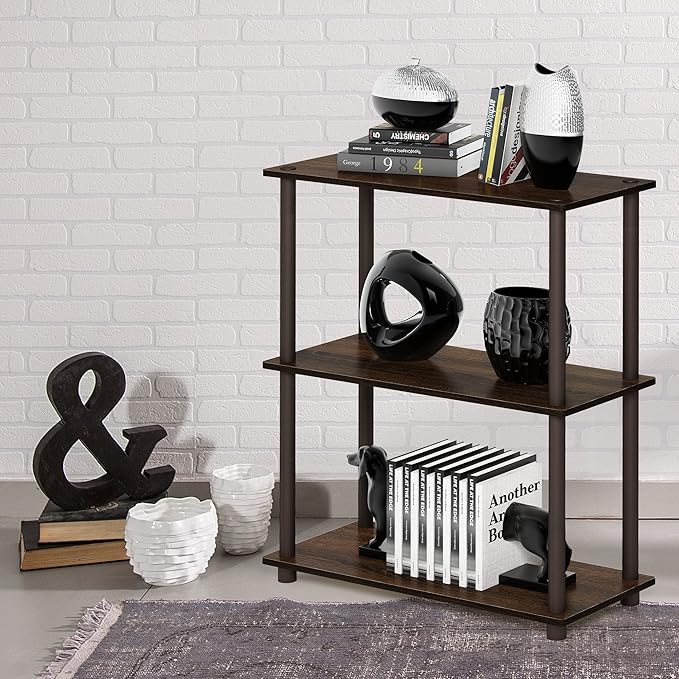Furinno Turn-N-Tube 3-Tier Compact Multipurpose Shelf Display Rack, Walnut/Brown - Image 2