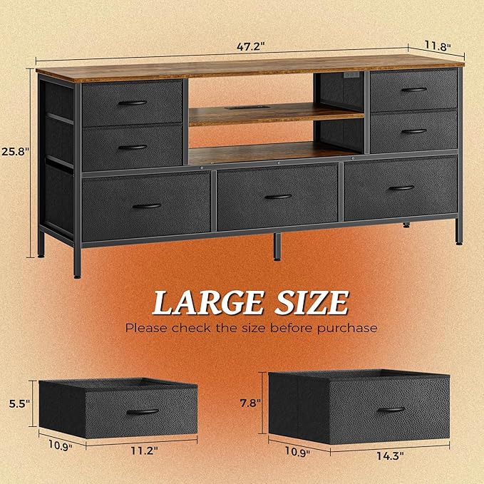 Huuger TV Stand Dresser with Power Outlets and LED Lights, 7 Drawers, 47 Inch - Image 3
