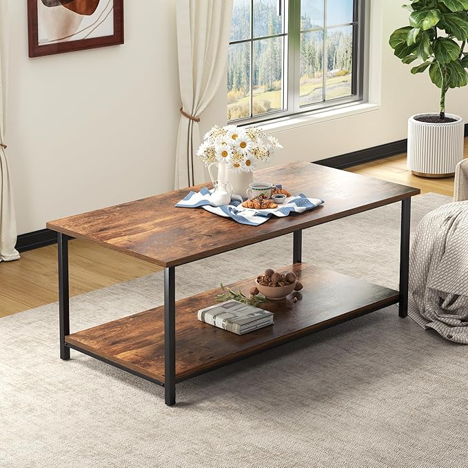 SENIG 2-Tier Coffee Table with Storage Shelf - Image 4