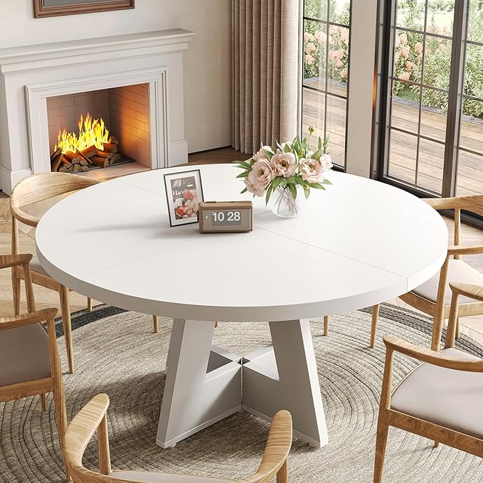 LITTLE TREE Round Dining Table for 4-6 People, 47 Inches White Circle Dinner - Image 6