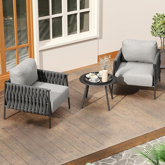 EAST OAK 3-Piece Patio Furniture Set | Armchairs & Coffee Table | Outdoor by EASTOAK