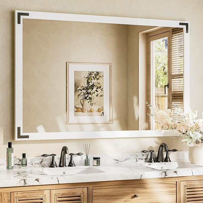 TETOTE 55 x 36 White Wood Mirror by TETOTE