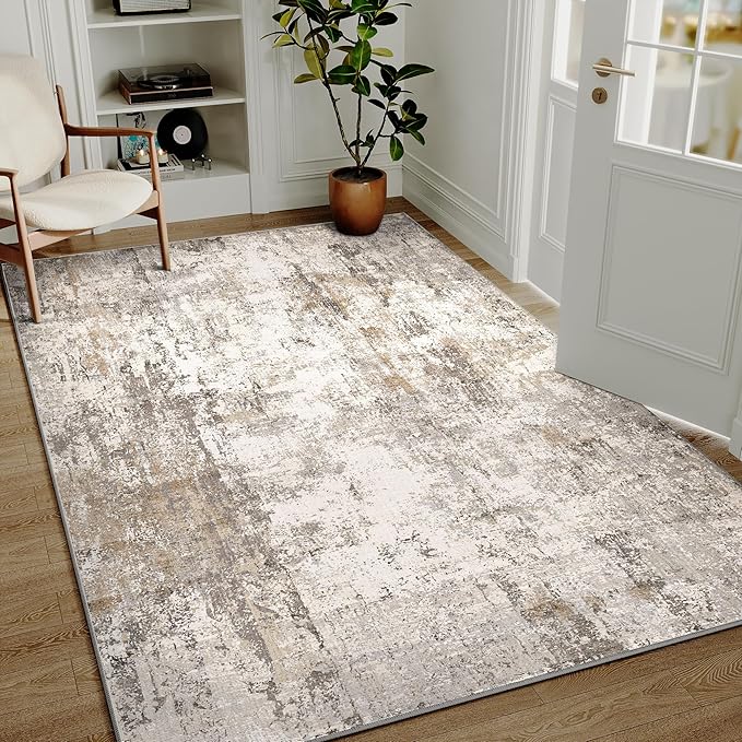 3x5 Washable Area Rug Brown Grey Neutral Abstract Entryway Kitchen Non Slip Low - Image 4
