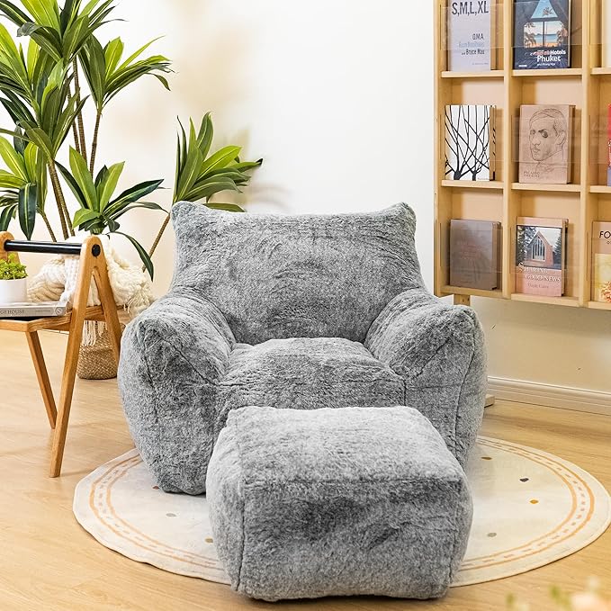 Bean Bag Chair with Ottoman, Armrest Bean Bag Chairs with Filler, Ultra Soft by Cvortll