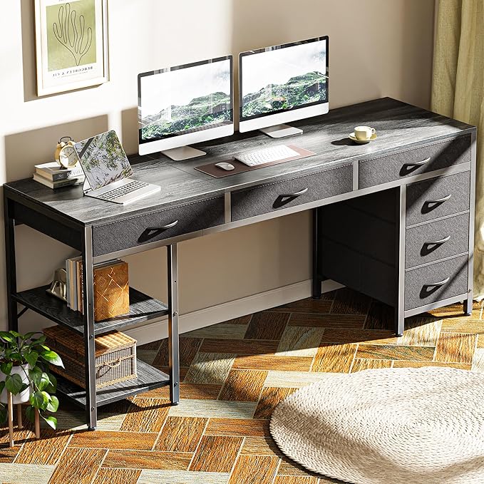 Huuger Computer Desk with 6 Drawers, 63 Inch Office Desk with Shelves, - Image 8