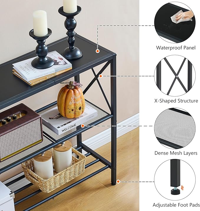 Hoctieon Industrial Console Table, 3 Tier Entryway Table, Hallway Table - Image 7