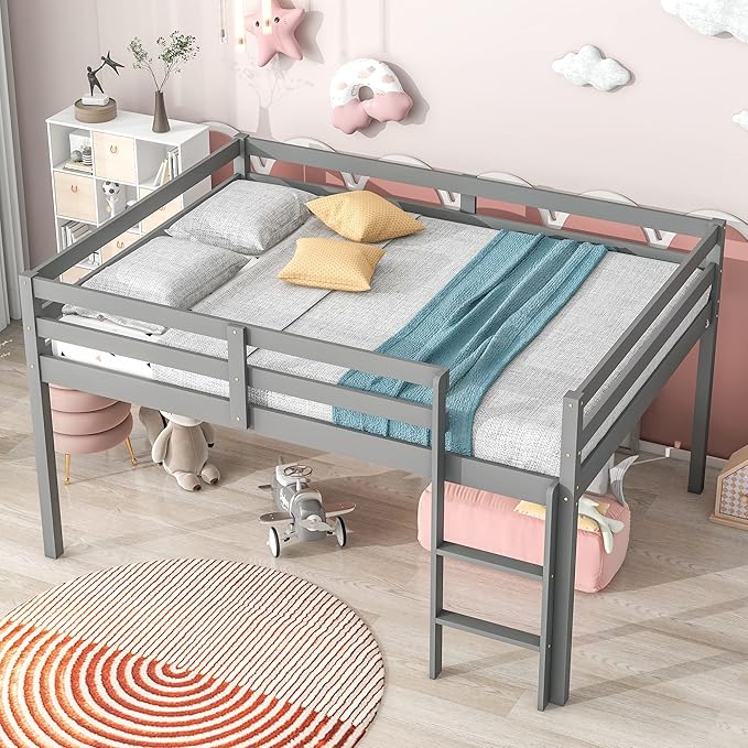 HomSof Full Loft Bed with Guard Rail & Ladder, No Box Spring Needed, Easy by HomSof
